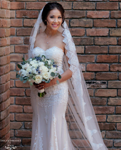 Cathedral Bridal Veil With Lace Trim Edge (#Helaine)