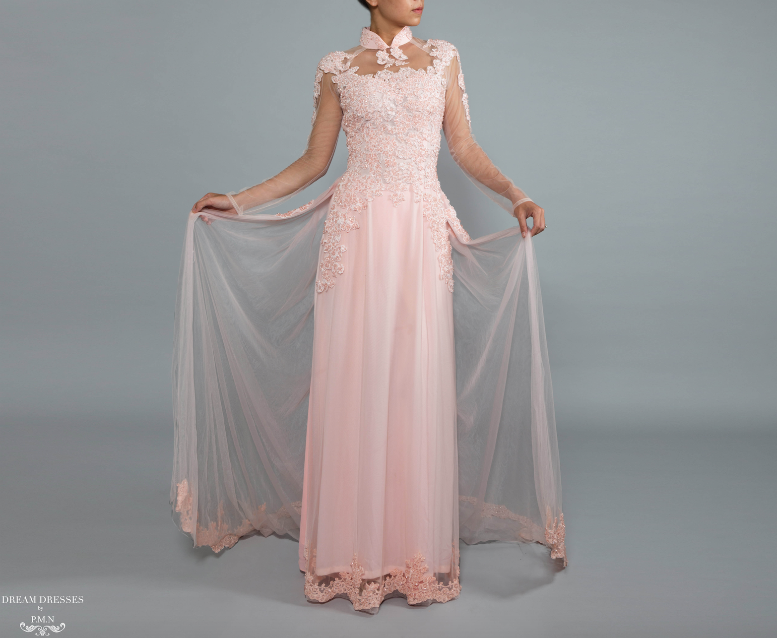 Blush Pink Bridal Ao Dai | Vietnamese Bridal Dress with Embellishment (#GALILAH) - Dream Dresses by P.M.N.