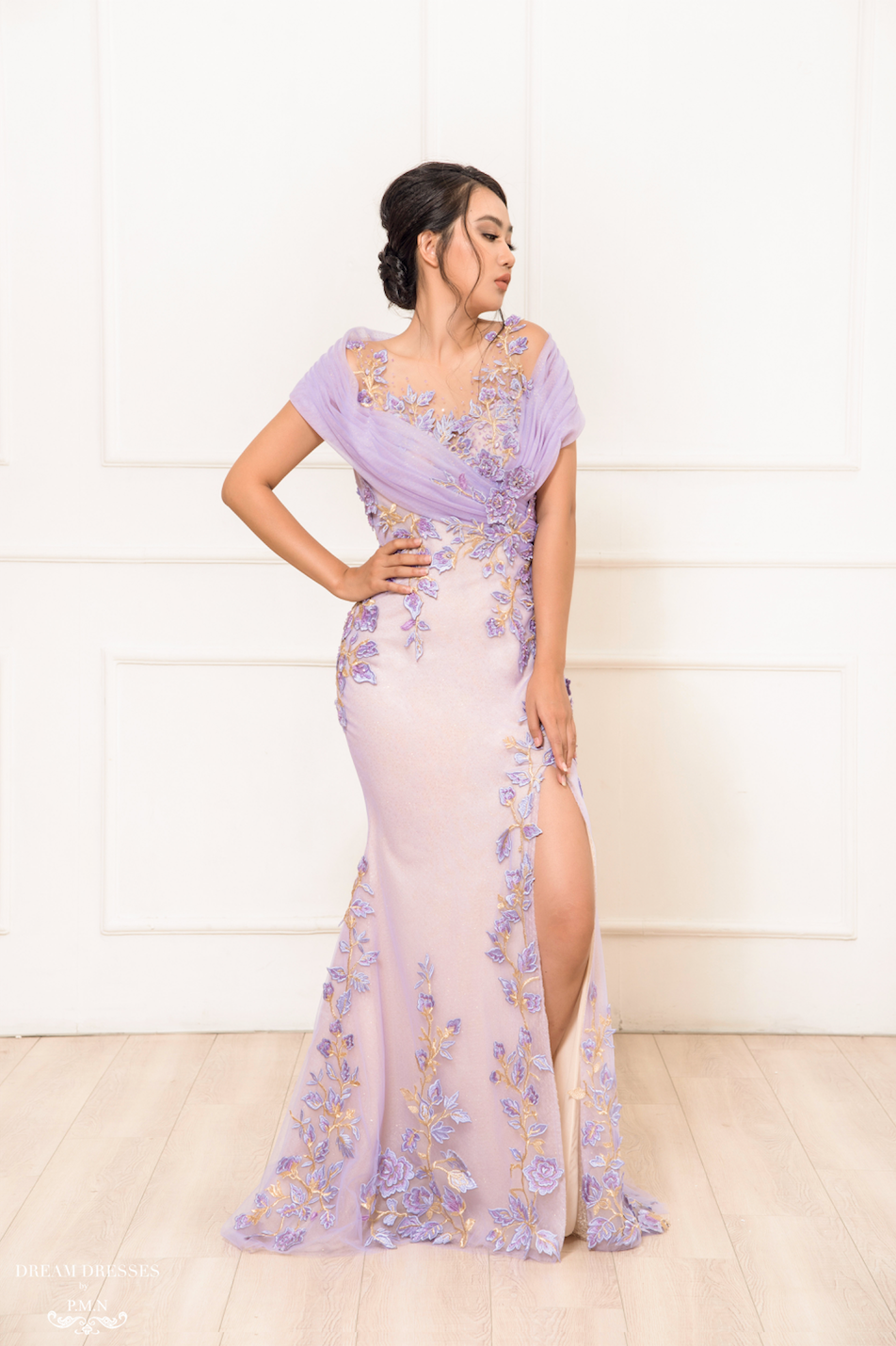 Purple Floral Embellished Gown (#Phoe) - Dream Dresses by P.M.N.