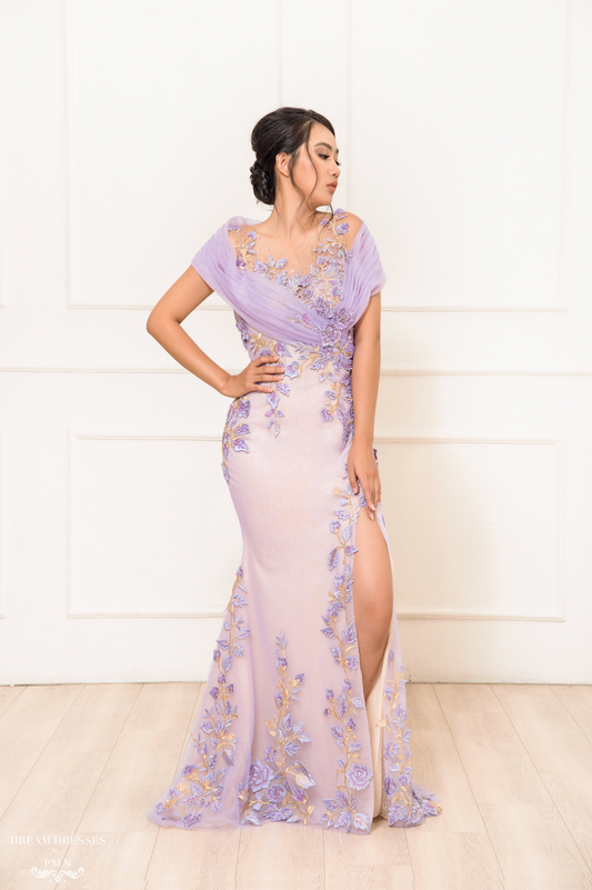Purple Floral Embellished Gown (#Phoe) - Dream Dresses by P.M.N.