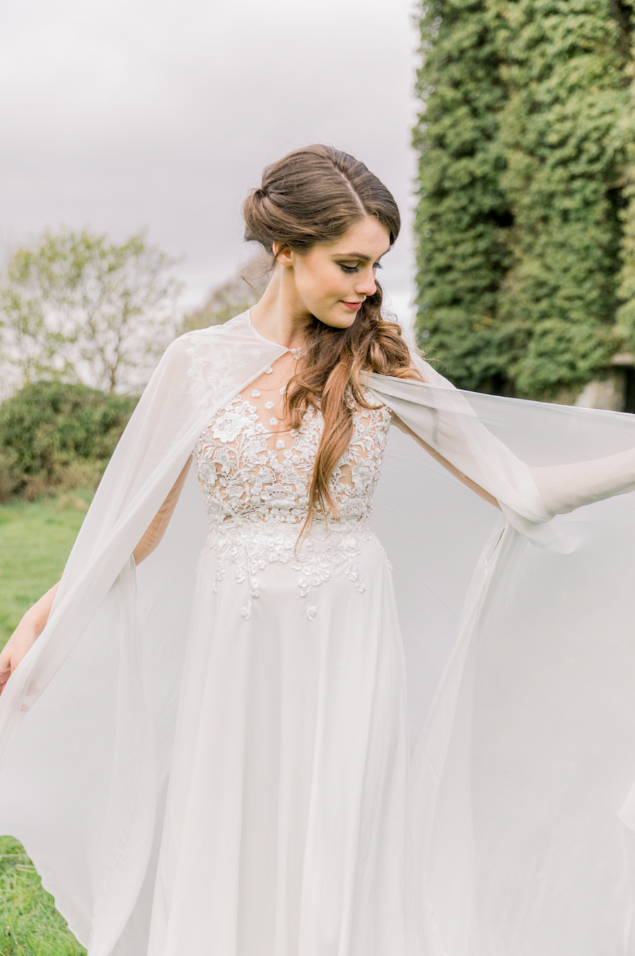 Chiffon Bridal Cape (#MAEVE) - Dream Dresses by P.M.N.