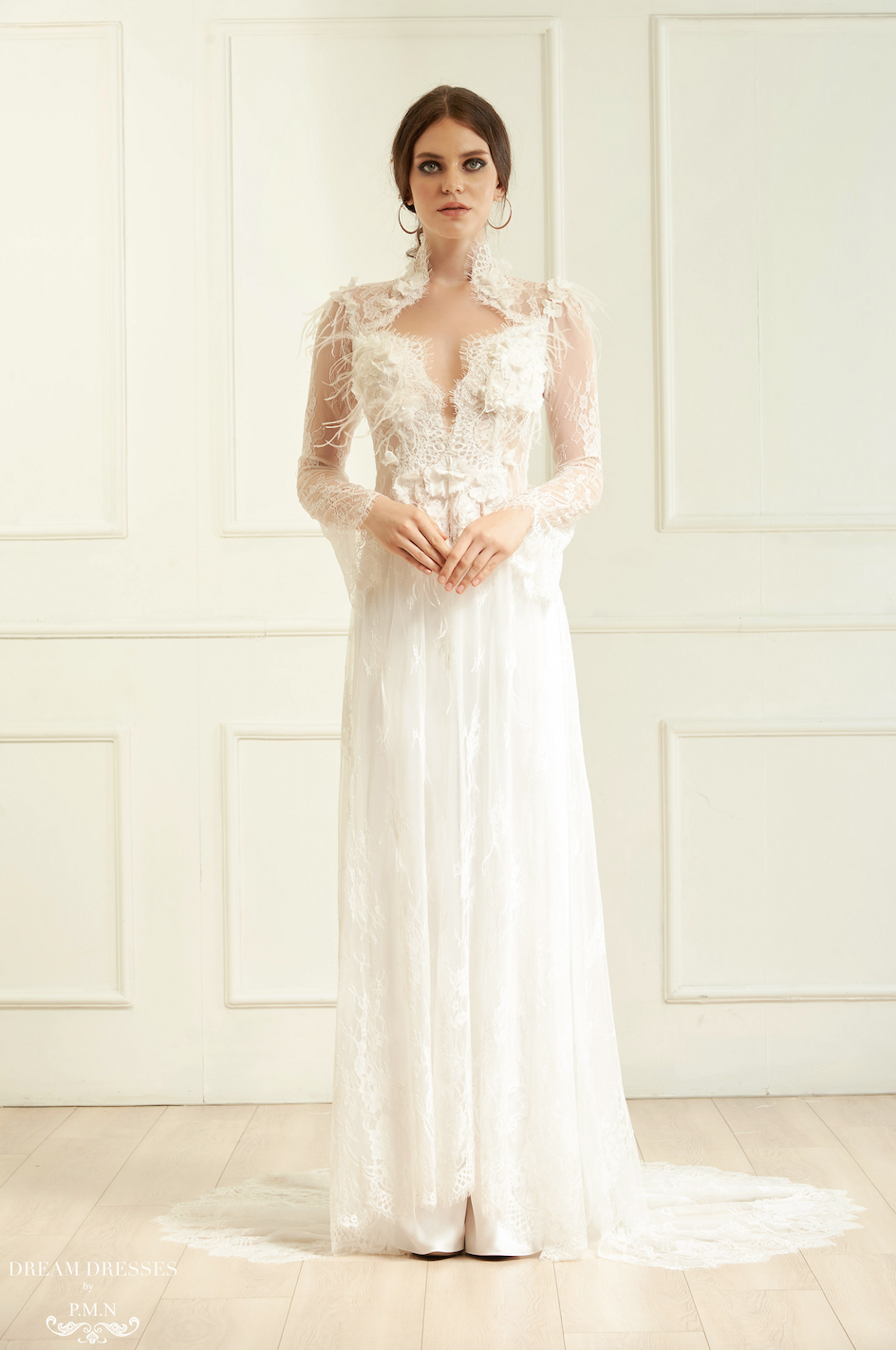 White Bridal Ao Dai | Vietnamese Lace Bridal Dress (#ALANNAH) - Dream Dresses by P.M.N.