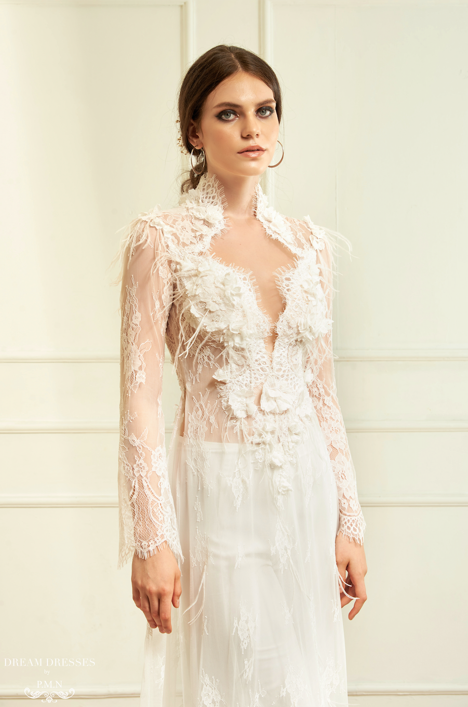 White Bridal Ao Dai | Vietnamese Lace Bridal Dress (#ALANNAH) - Dream Dresses by P.M.N.