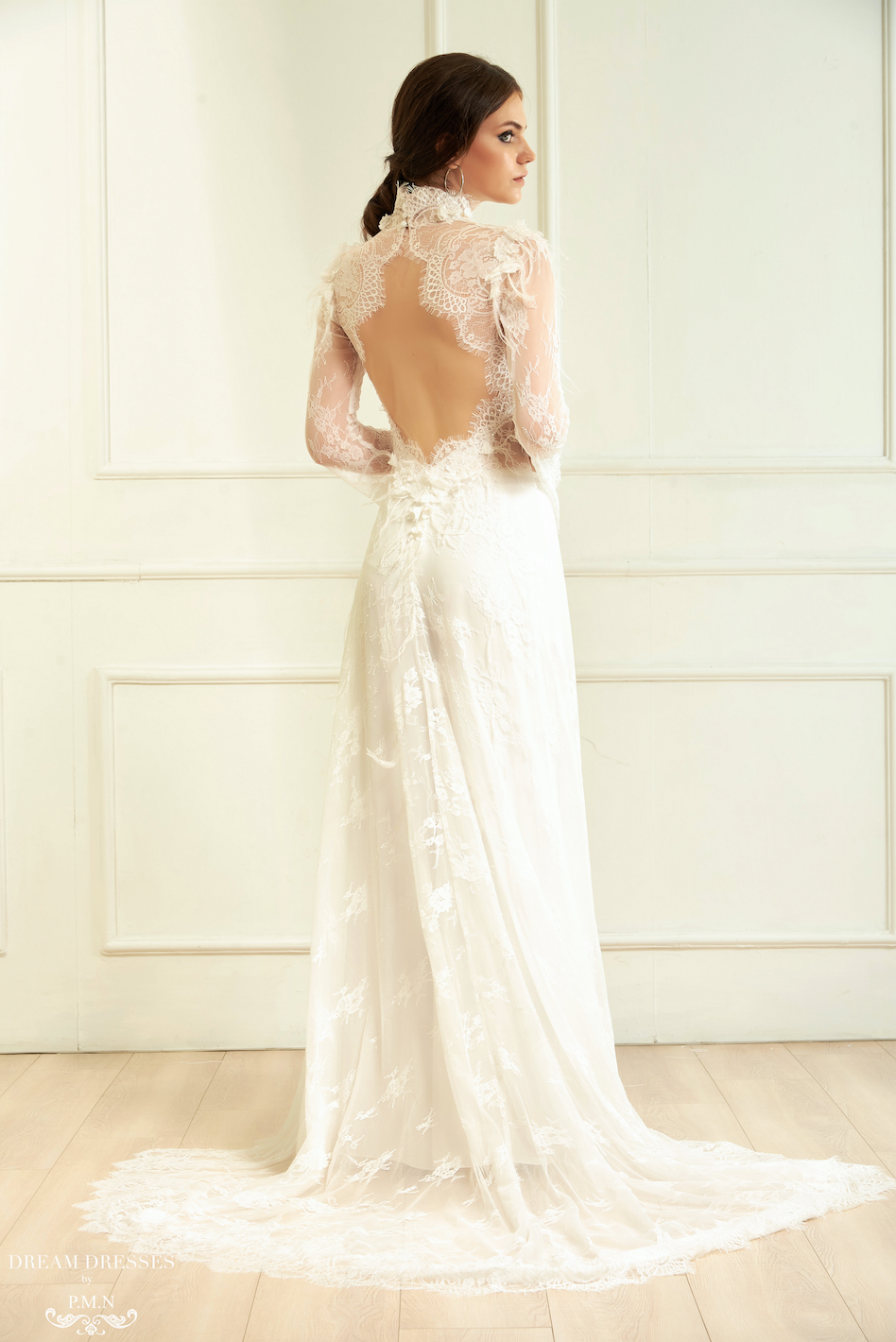 White Bridal Ao Dai | Vietnamese Lace Bridal Dress (#ALANNAH) - Dream Dresses by P.M.N.