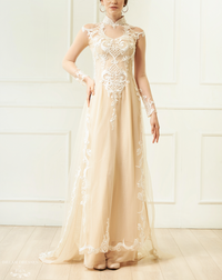 White Bridal Ao Dai | Vietnamese Lace Bridal Dress (#CINDA) - Dream Dresses by P.M.N.