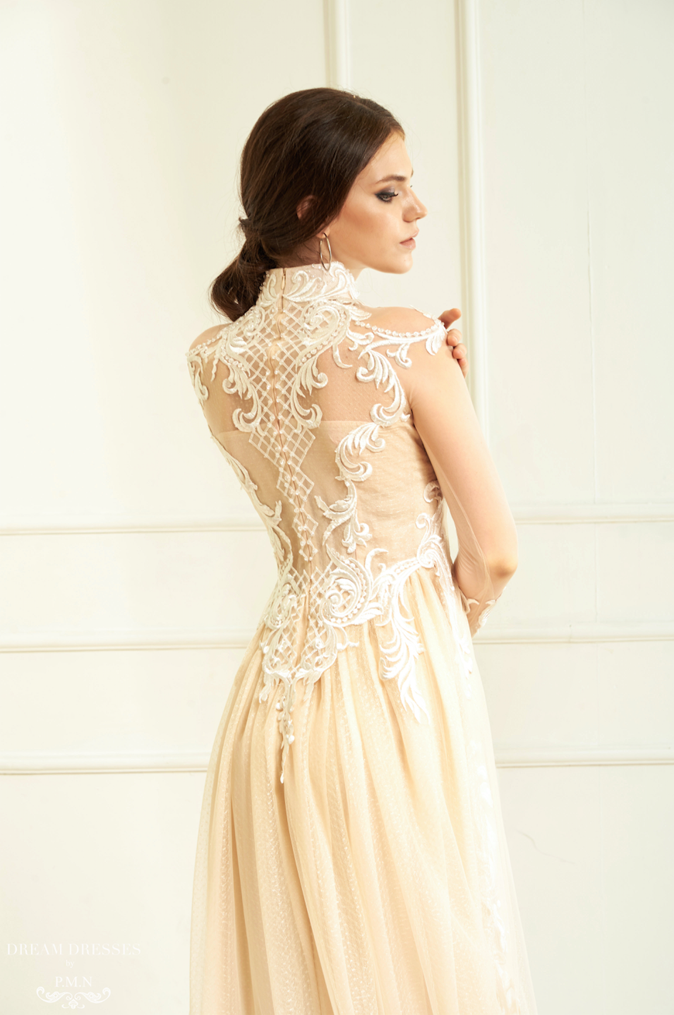 DreamDress By PMN Cinda Ao Dai Inspired Wedding Dress Gown Champagne Beadings Floral Embellishment Sweep Chiffon Pants | Size: Custom DreamDress By PMN Cinda Ao Dai Inspired Wedding Dress Gown Champagne Beadings Floral Embellishment Sweep Chiffon Pants | Size: Custom