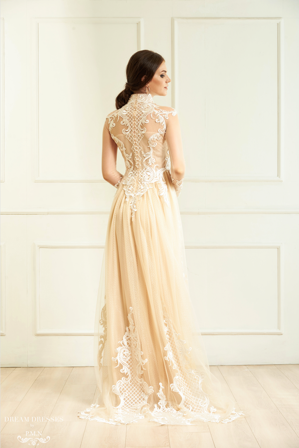 White Bridal Ao Dai | Vietnamese Lace Bridal Dress (#CINDA) - Dream Dresses by P.M.N.