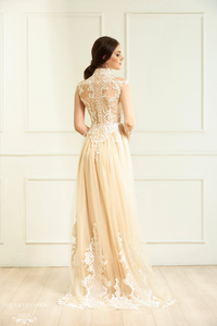 White Bridal Ao Dai | Vietnamese Lace Bridal Dress (#CINDA) - Dream Dresses by P.M.N.