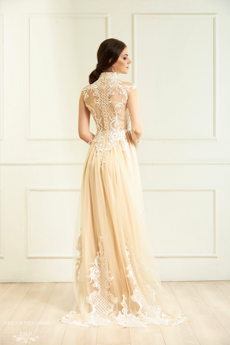 White Bridal Ao Dai | Vietnamese Lace Bridal Dress (#CINDA) - Dream Dresses by P.M.N.