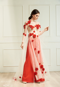 Red Bridal Ao Dai | Vietnamese Bridal Dress with Embellishment (#INA) - Dream Dresses by P.M.N.