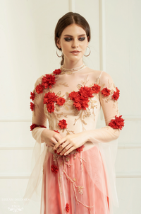 Red Bridal Ao Dai | Vietnamese Bridal Dress with Embellishment (#INA) - Dream Dresses by P.M.N.