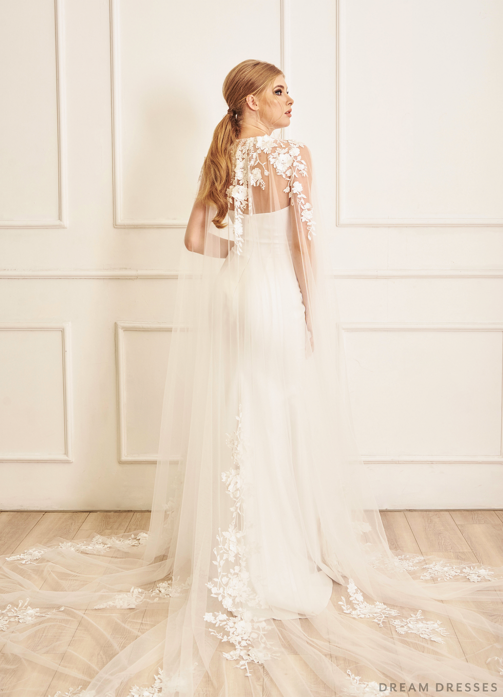 Lace Bridal Cape Veil (#YVES) - Dream Dresses by P.M.N.