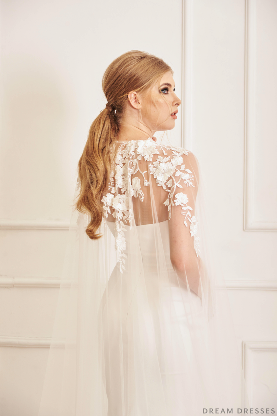 Lace Bridal Cape Veil (#YVES) - Dream Dresses by P.M.N.