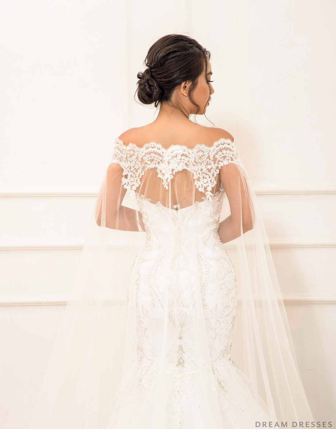 Off Shoulder Lace Bridal Cape (#LAYLA) - Dream Dresses by P.M.N.