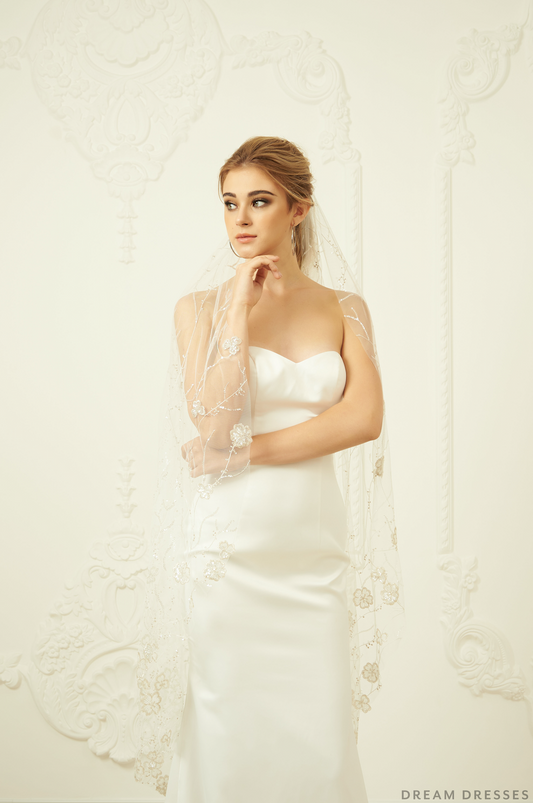 Sequin Lace Bridal Veil (#Novah) - Dream Dresses by P.M.N.