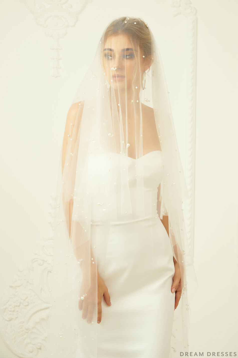 Pearl Bridal Drop Veil (#Eddan) - Dream Dresses by P.M.N.