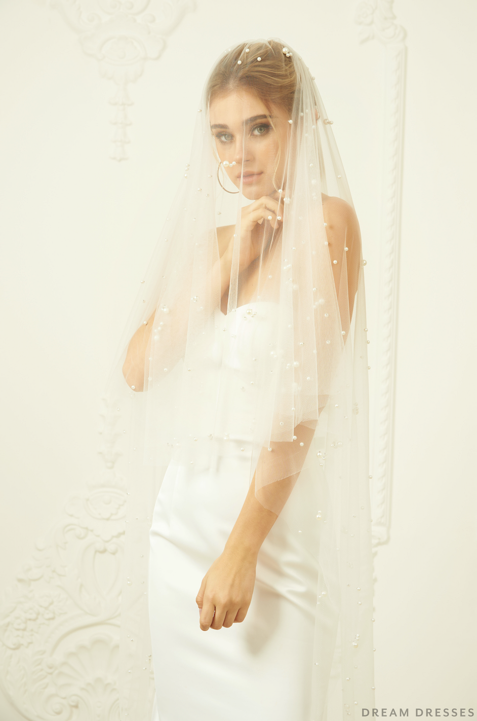 Pearl Bridal Drop Veil (#Eddan) - Dream Dresses by P.M.N.
