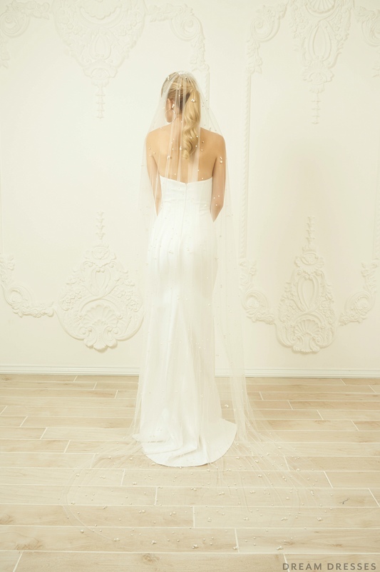 Pearl Bridal Drop Veil (#Eddan) - Dream Dresses by P.M.N.