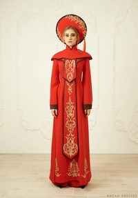 Red and Gold Ao Dai | Vietnamese Bridal Dress (#ARNELLE) - Dream Dresses by P.M.N.