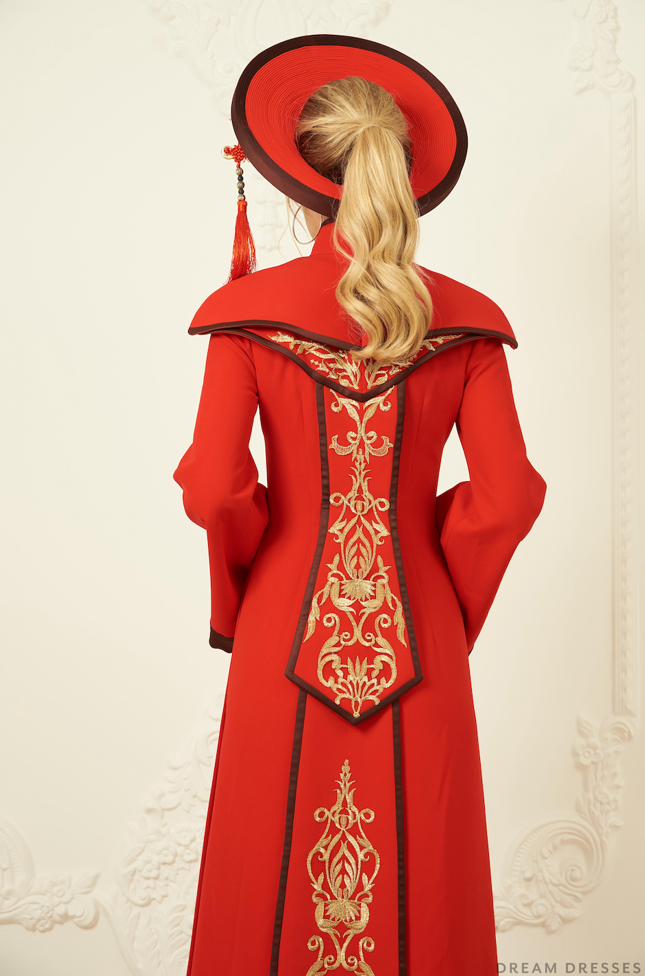 Red and Gold Ao Dai | Vietnamese Bridal Dress (#ARNELLE) - Dream Dresses by P.M.N.