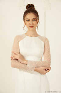 White Bridal Ao Dai | Long Sleeves Vietnamese Bridal Dress (#ROSETA) - Dream Dresses by P.M.N.