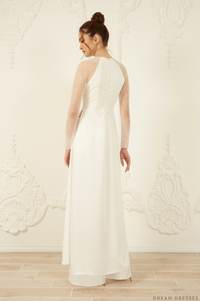 White Bridal Ao Dai | Long Sleeves Vietnamese Bridal Dress (#ROSETA) - Dream Dresses by P.M.N.