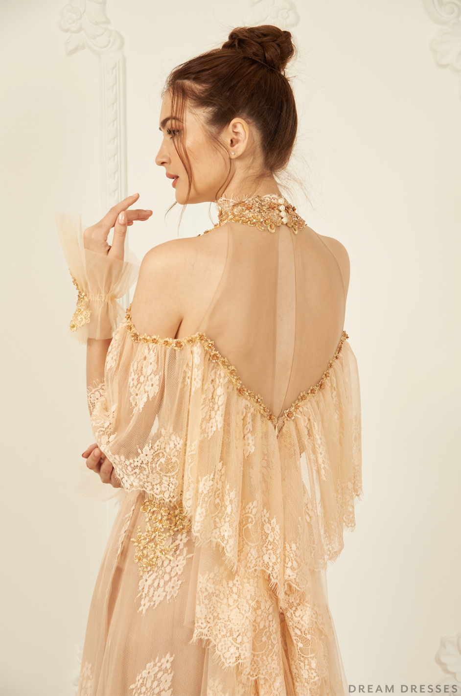Gold Bridal Ao Dai | Vietnamese Lace Bridal Dress (#CINZIA)