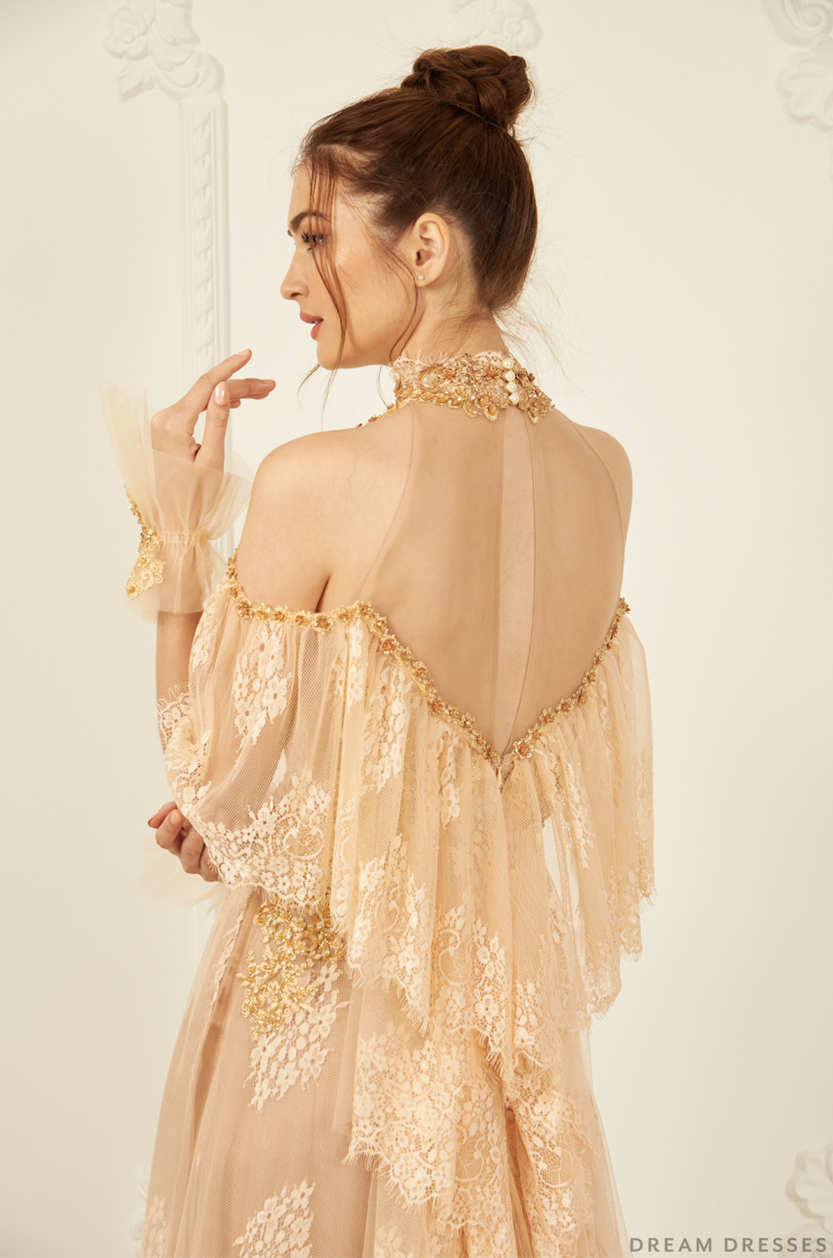Gold Bridal Ao Dai | Vietnamese Lace Bridal Dress (#CINZIA) - Dream Dresses by P.M.N.