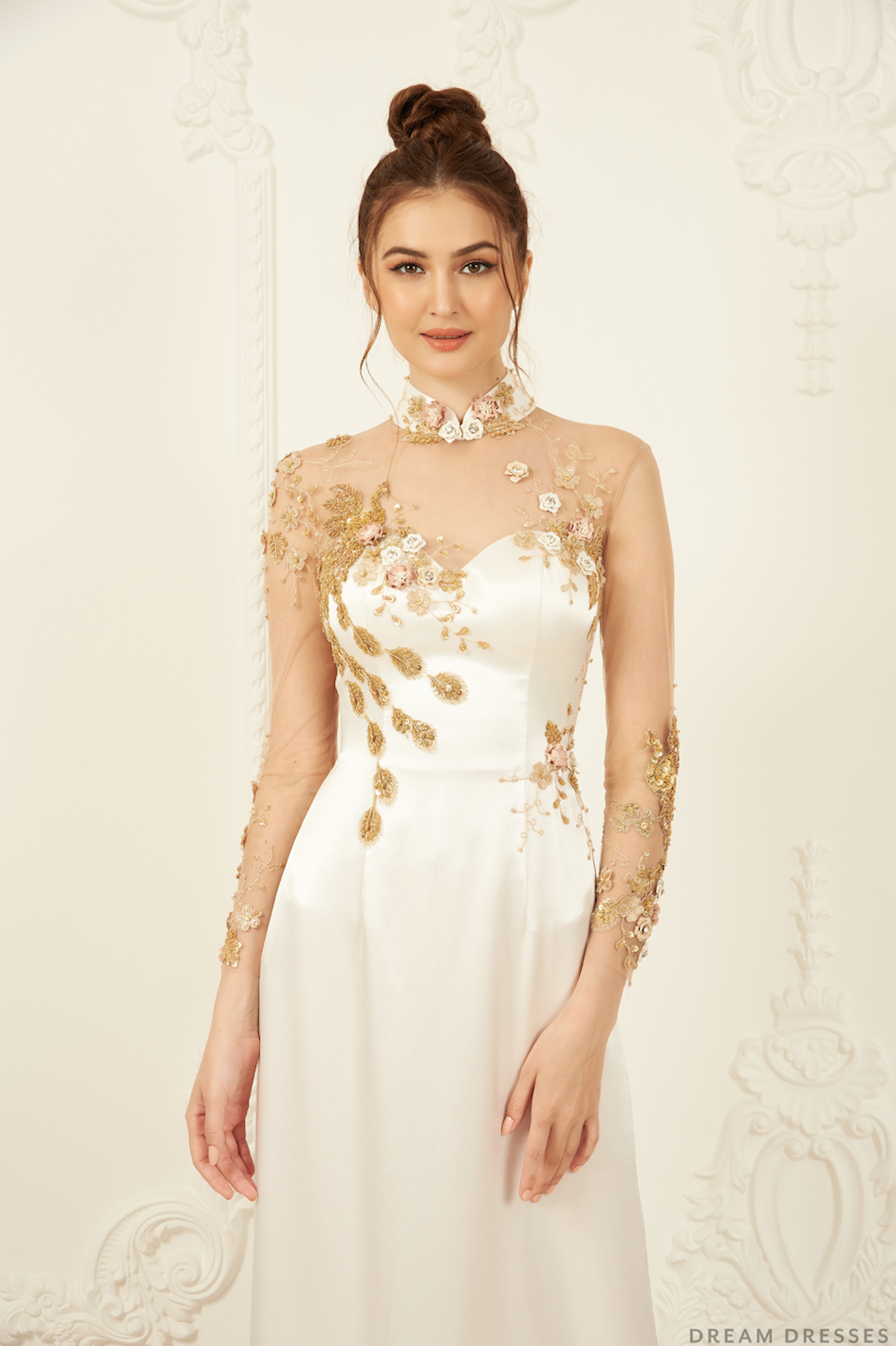 Embellished Bridal Ao Dai | Custom Made Vietnamese Bridal Dress (#ELVERA) - Dream Dresses by P.M.N.