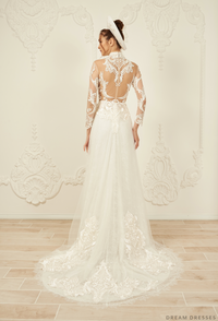 White Bridal Ao Dai | Vietnamese Lace Bridal Dress (#VIVIA) - Dream Dresses by P.M.N.