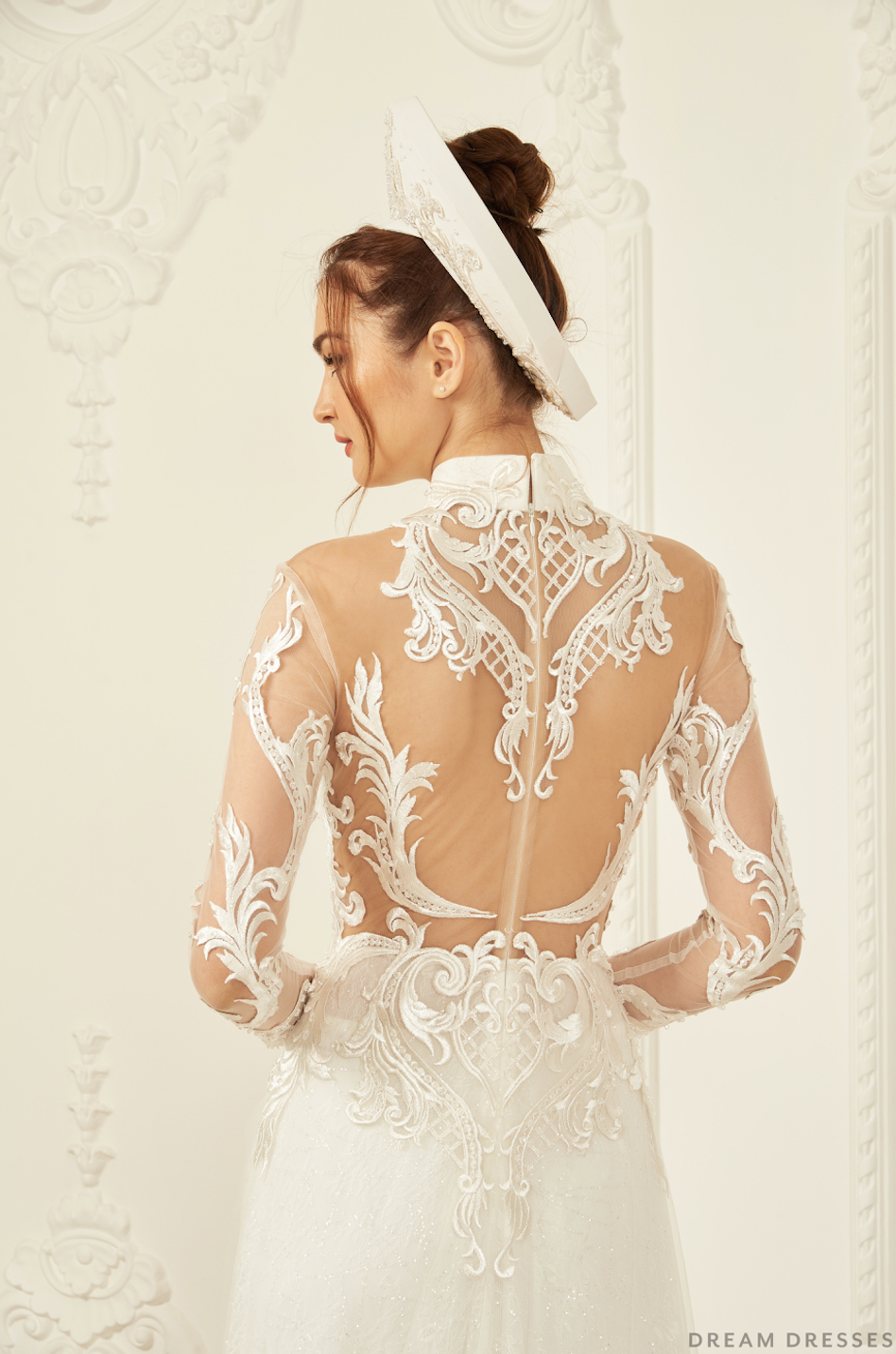 White Bridal Ao Dai | Vietnamese Lace Bridal Dress (#VIVIA)