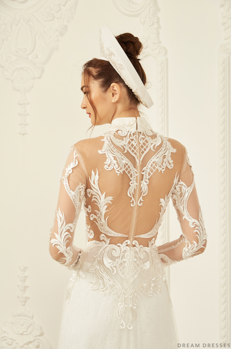 White Bridal Ao Dai | Vietnamese Lace Bridal Dress (#VIVIA) - Dream Dresses by P.M.N.