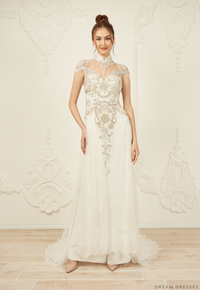 White Bridal Ao Dai | Modern Vietnamese Bridal Dress with Embellishments (#ANTHEA) - Dream Dresses by P.M.N.