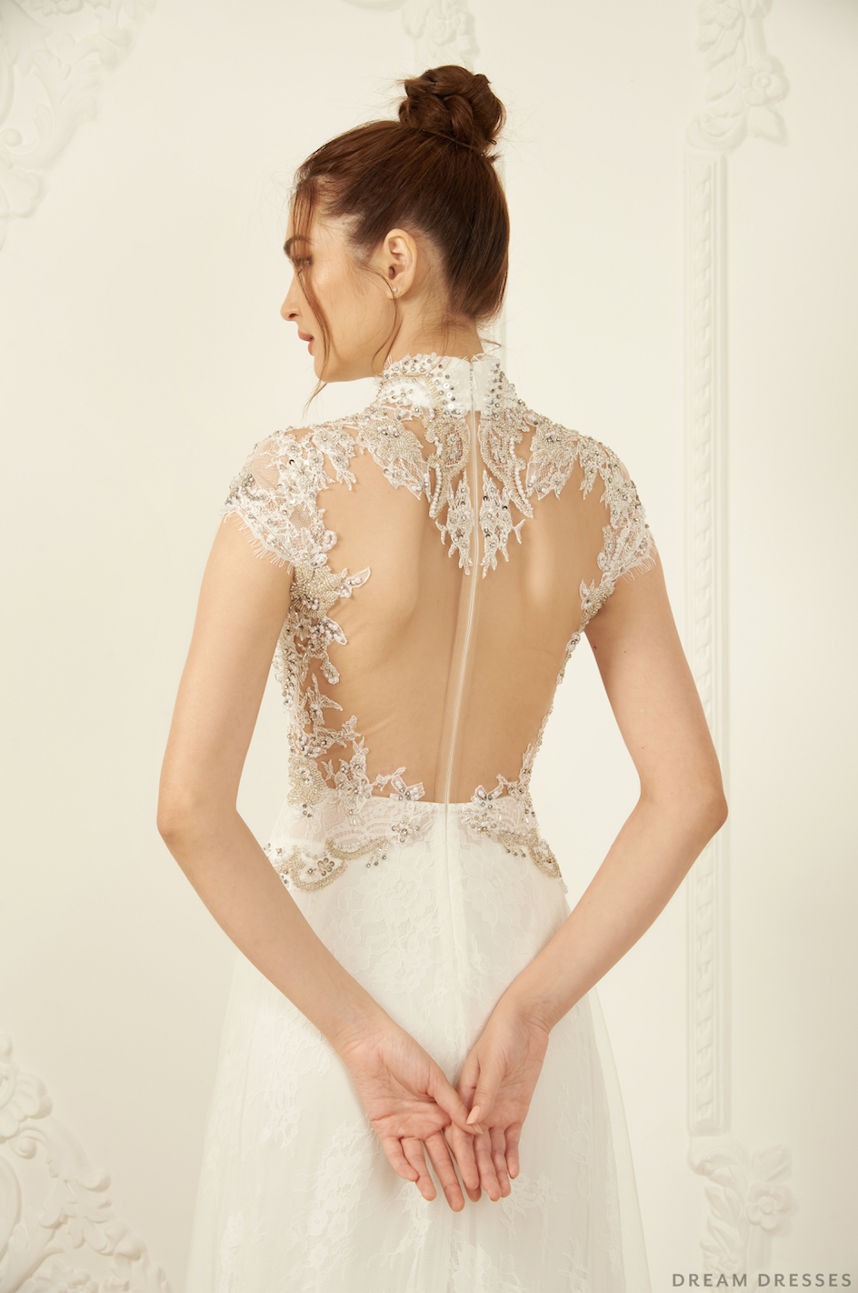 White Bridal Ao Dai | Modern Vietnamese Bridal Dress with Embellishments (#ANTHEA) - Dream Dresses by P.M.N.
