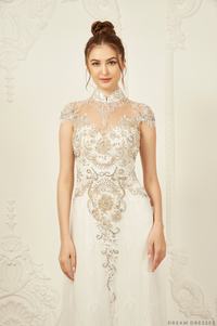 White Bridal Ao Dai | Modern Vietnamese Bridal Dress with Embellishments (#ANTHEA) - Dream Dresses by P.M.N.