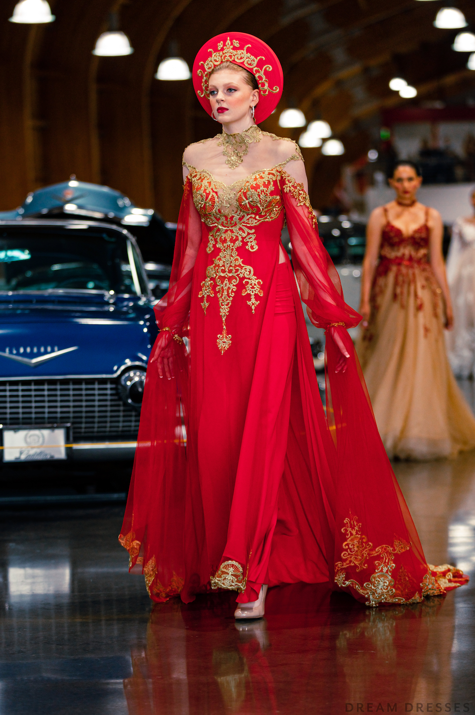 Red Bridal Ao Dai with Gold Lace | Vietnamese Bridal Dress (#KAROLIA)