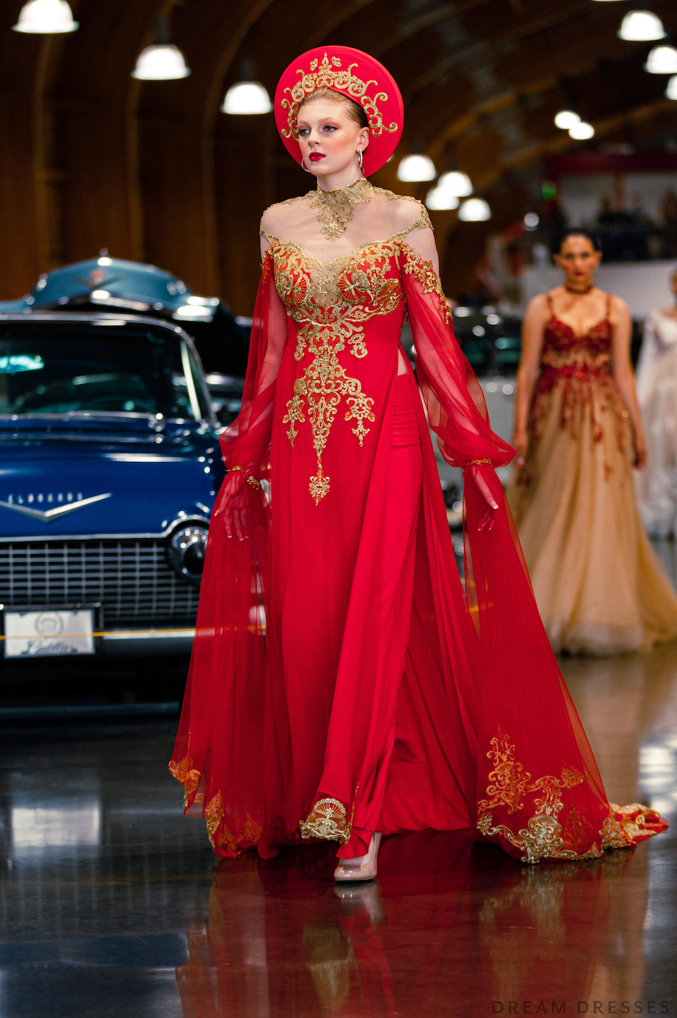 Red Bridal Ao Dai with Gold Lace | Vietnamese Bridal Dress (#KAROLIA) - Dream Dresses by P.M.N.