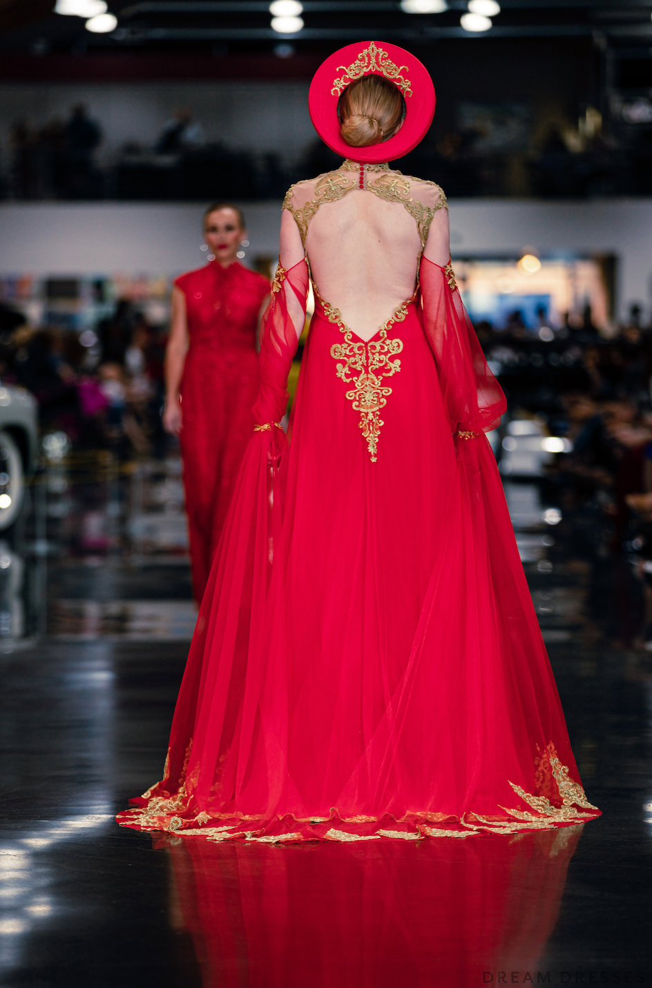 Red Bridal Ao Dai with Gold Lace | Vietnamese Bridal Dress (#KAROLIA) - Dream Dresses by P.M.N.
