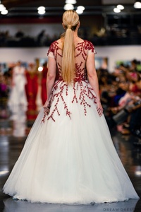 A-line Wedding Gown with Red Lace (#Nakia ) - Dream Dresses by P.M.N.