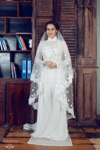 White Bridal Ao Dai | Vietnamese Bridal Dress with Embellishment (#SHERELLE) - Dream Dresses by P.M.N.