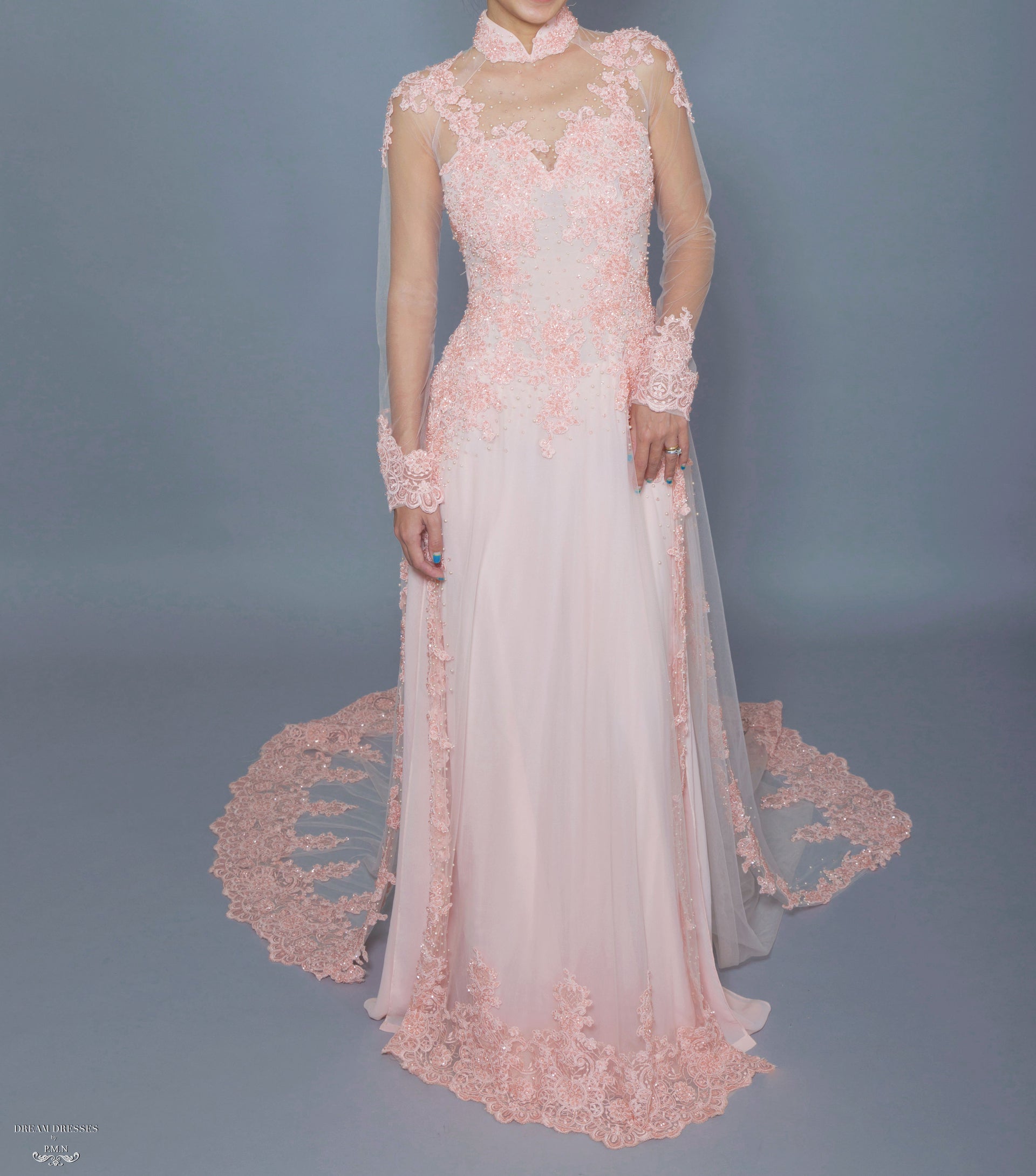 Blush Pink Bridal Ao Dai | Vietnamese Bridal Dress with Embellishment (#TALA) - Dream Dresses by P.M.N.