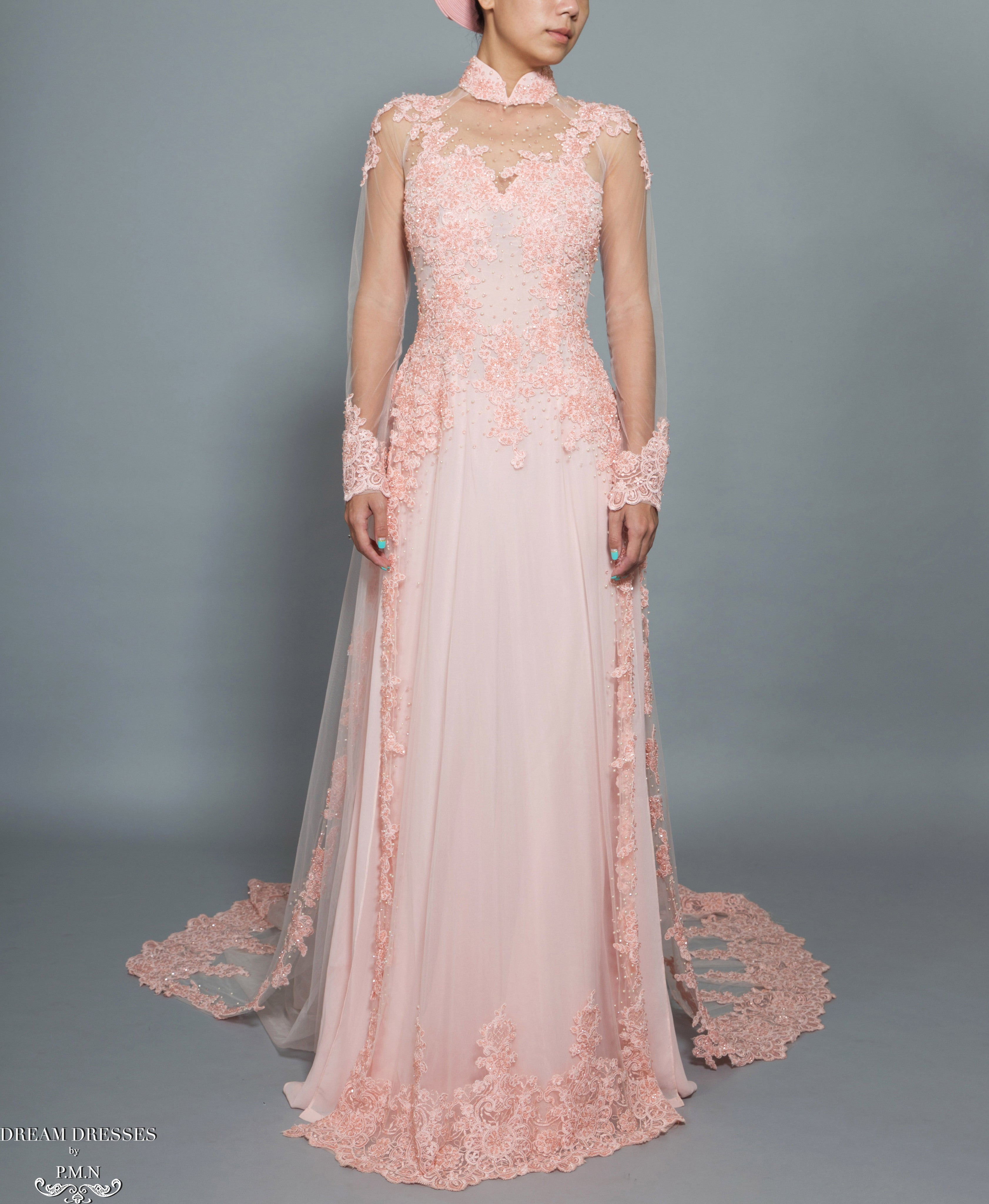 Blush Pink Bridal Ao Dai | Vietnamese Bridal Dress with Embellishment (#TALA) - Dream Dresses by P.M.N.