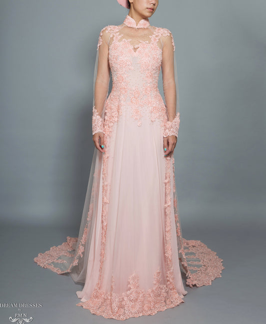 Blush Pink Bridal Ao Dai | Vietnamese Bridal Dress with Embellishment (#TALA) - Dream Dresses by P.M.N.