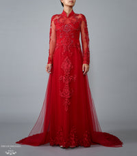Red Bridal Ao Dai | Vietnamese Lace Bridal Dress (#TALIN) - Dream Dresses by P.M.N.