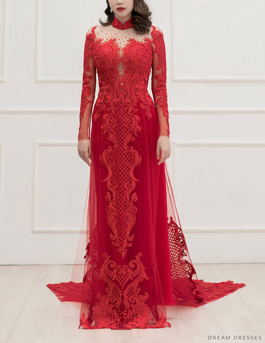 Red Bridal Ao Dai | Custom Made Vietnamese Bridal Dress (#TATIA) - Dream Dresses by P.M.N.