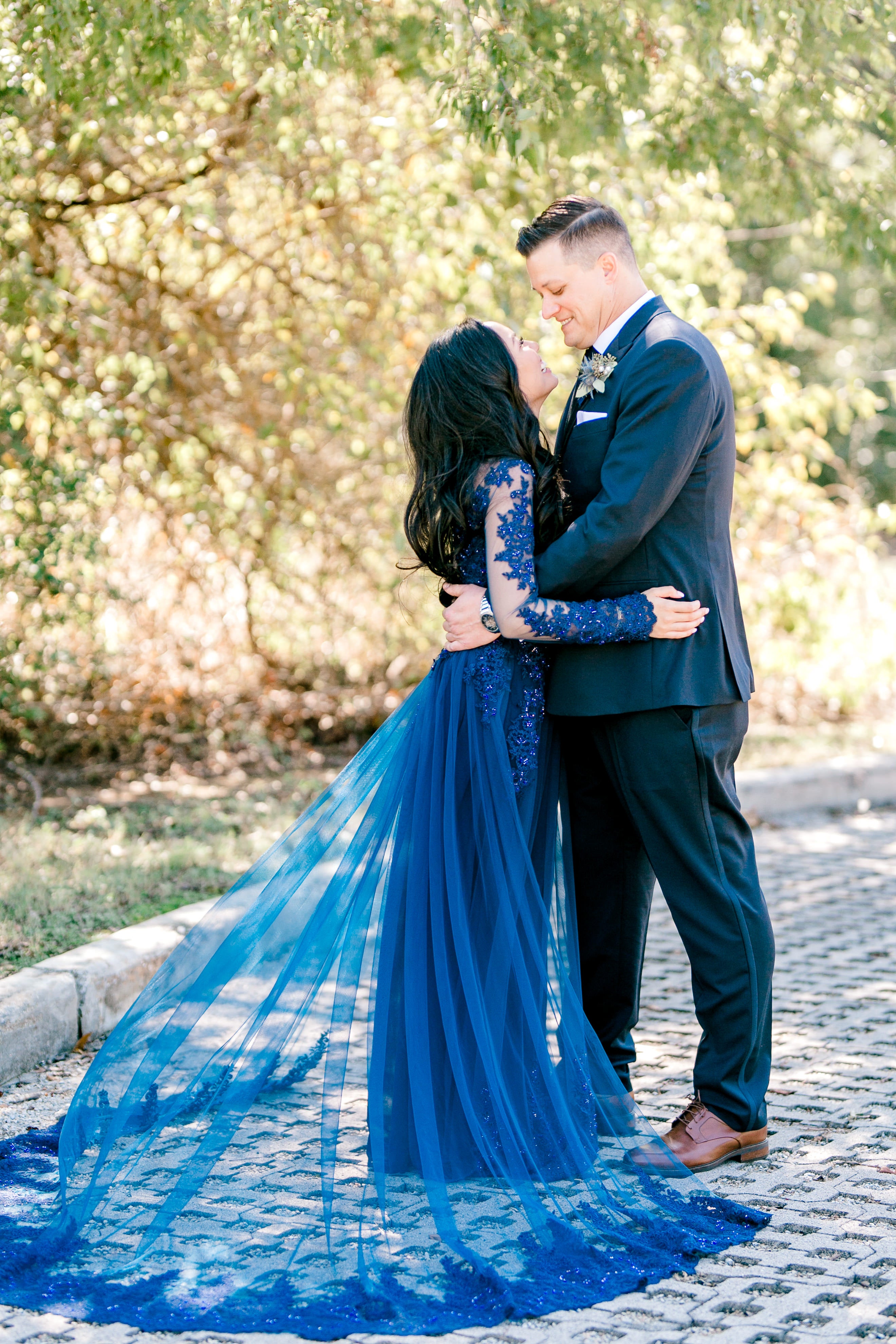 DreamDress By PMN Teresa Ao Dai Inspired Wedding Dress Gown Navy Illusion Neckline Beadings Chiffon Pants Chapel Long Sleeves | Size: Custom DreamDress By PMN Teresa Ao Dai Inspired Wedding Dress Gown Navy Illusion Neckline Beadings Chiffon Pants Chapel Long Sleeves | Size: Custom