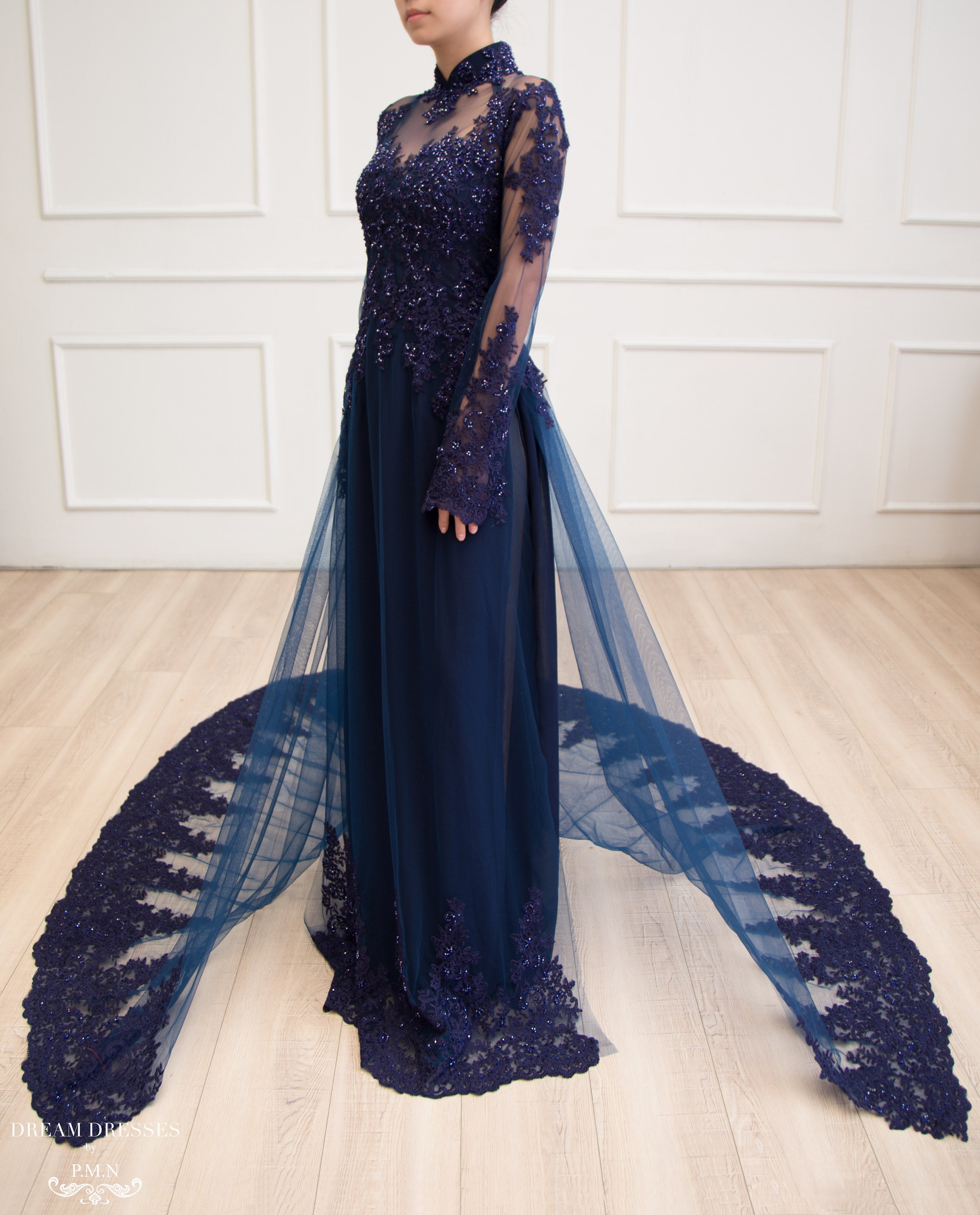 Navy Ao Dai | Vietnamese Lace Bridal Dress (#TERESA)