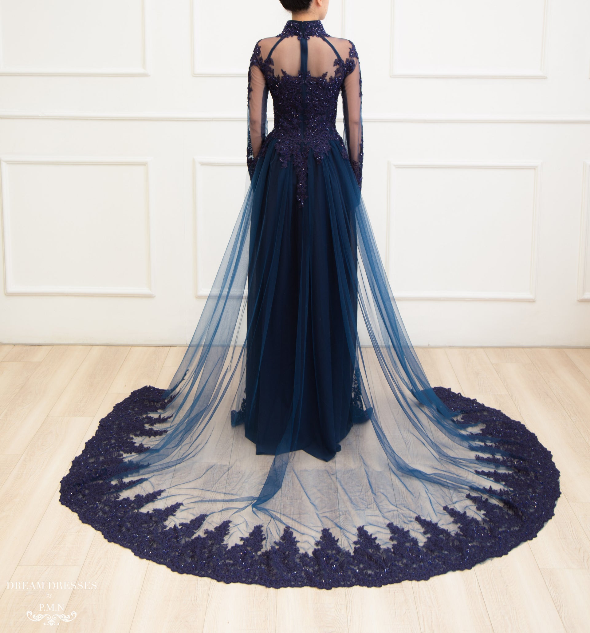 Navy Ao Dai | Vietnamese Lace Bridal Dress (#TERESA) - Dream Dresses by P.M.N.