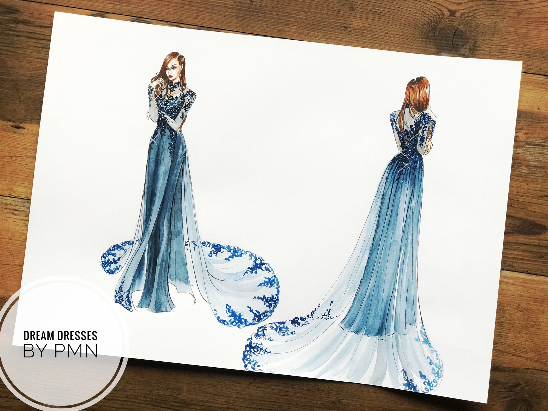 Navy Ao Dai | Vietnamese Lace Bridal Dress (#TERESA) - Dream Dresses by P.M.N.