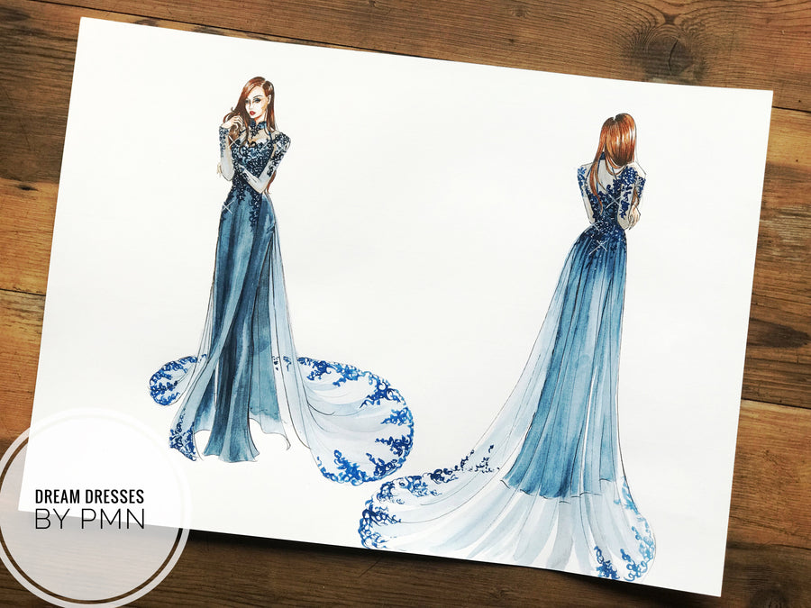 Navy Ao Dai | Vietnamese Lace Bridal Dress (#TERESA) - Dream Dresses by P.M.N.
